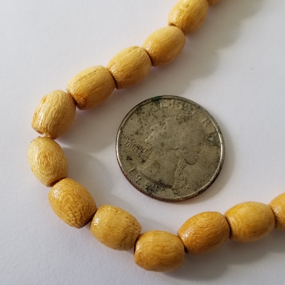 Vintage wood beads necklace pale blonde tan choker boho hippie - Picture 4 of 7